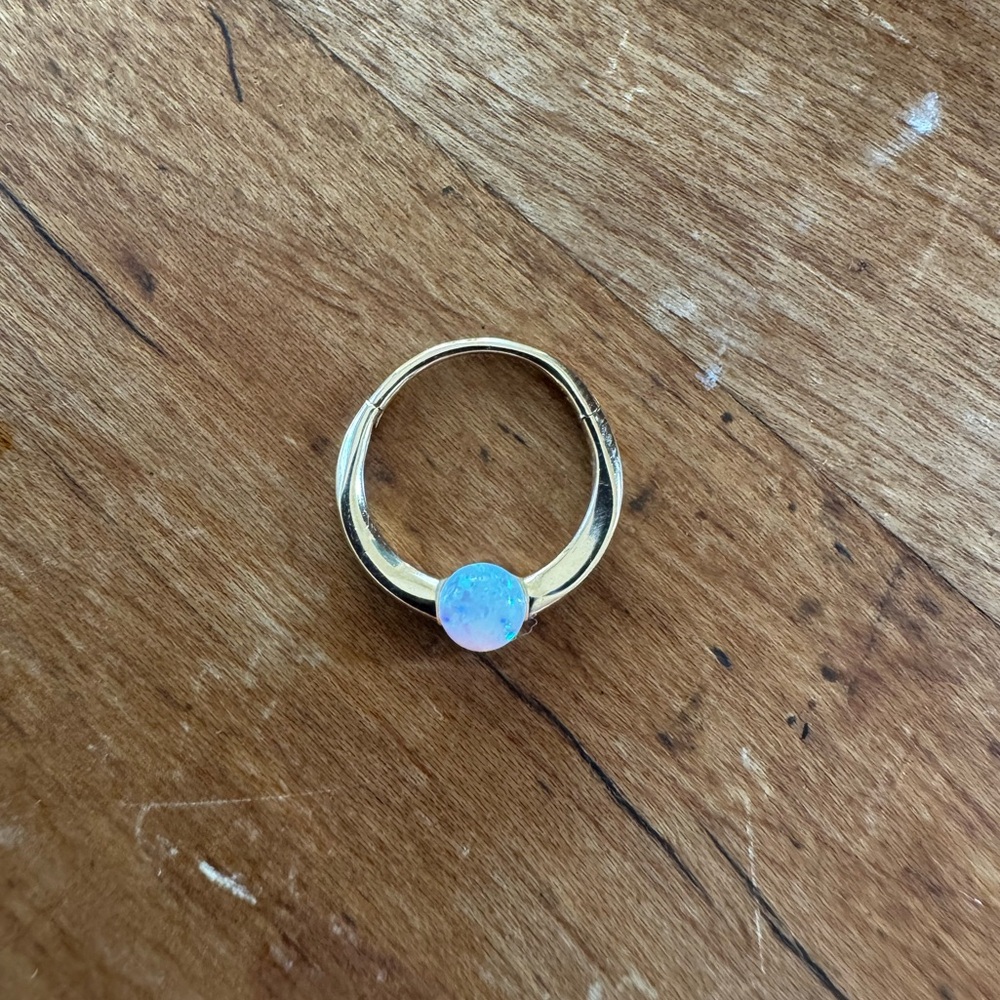Pamela Love 14k yellow gold opal 11mm floating stone clicker faith septum lobe